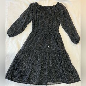 Tommy Hilfiger Shirred Ruffle Hem Polka Dot Dress with tie bow